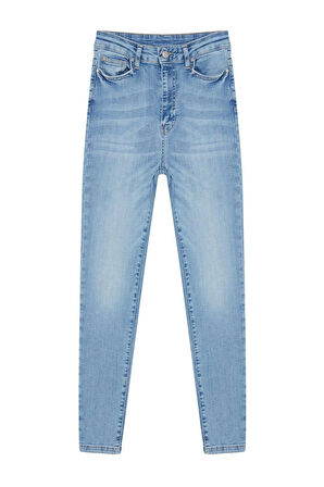 Kadın Moda Şık Kot Pantolon Dar Paça Regular Boy Denim Mavi Yüksek Bel Skinny Jeans