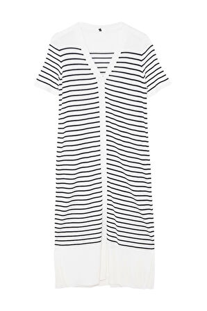Yeni Oversize Casual Günlük Tek Plaka Triko V Yaka Kısa Kol Shift Maxi Boy Elbise