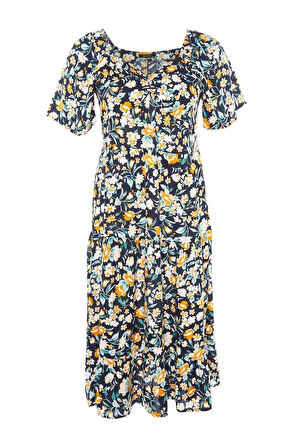 Yeni Rahat Casual Günlük Shally Dokuma V Yaka Kısa Kol A-Line Maxi Boy Büyük Beden Elbise