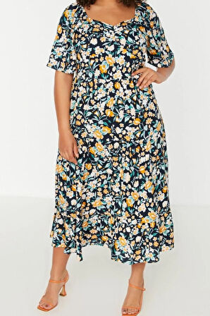 Yeni Rahat Casual Günlük Shally Dokuma V Yaka Kısa Kol A-Line Maxi Boy Büyük Beden Elbise