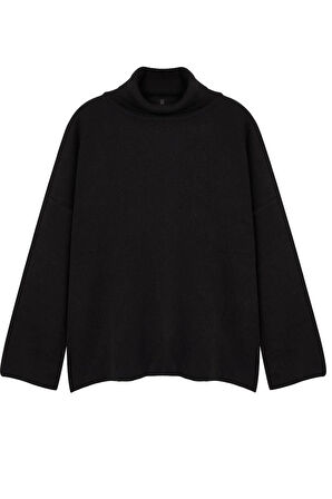 Kadın Büyük Beden Moda Şık Regular Balıkçı Yaka Uzun Kol Düz Balıkçı Yaka Geniş Kalıp Triko Kazak