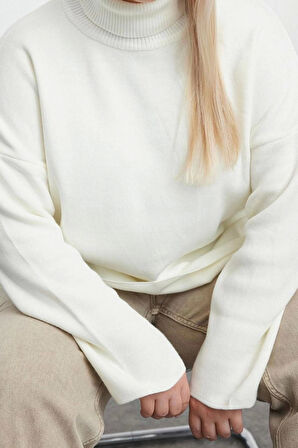 Kadın Büyük Beden Moda Şık Regular Balıkçı Yaka Uzun Kol Düz Balıkçı Yaka Geniş Kalıp Triko Kazak