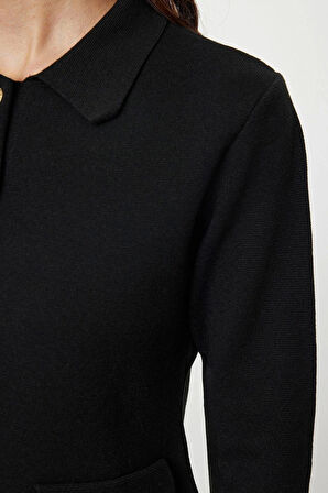 Kadın Moda Şık Regular Polo Yaka Regular Premium İplik Basic Triko Hırka