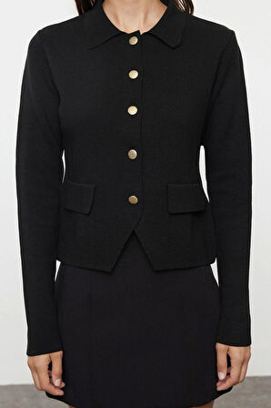 Kadın Moda Şık Regular Polo Yaka Regular Premium İplik Basic Triko Hırka