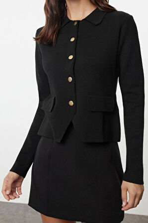 Kadın Moda Şık Regular Polo Yaka Regular Premium İplik Basic Triko Hırka