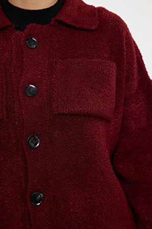 Kadın Moda Şık Regular Polo Yaka Regular Yumuşak Dokulu Mont Görünümlü Triko Hırka