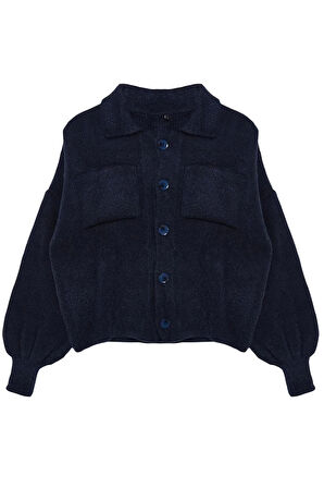 Kadın Moda Şık Regular Polo Yaka Regular Yumuşak Dokulu Mont Görünümlü Triko Hırka