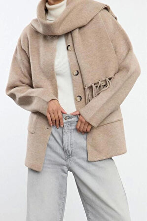 Kadın Moda Regular Bisiklet Yaka Oversize Geniş Kalıp Yumuşak Dokulu Atkılı Geniş Kalıp Triko Hırka