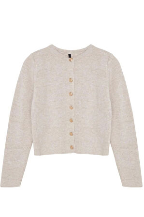 Kadın Moda Şık Crop Bisiklet Yaka Regular Crop Ceket Görünümlü Triko Hırka