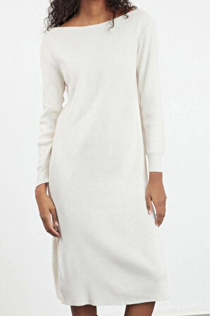 Kadın Moda Şık Midi Boy Dik Yaka Regular Triko Kazak-Elbise Takım