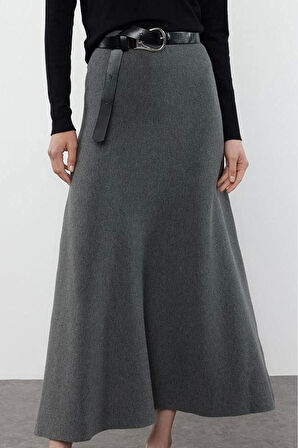Kadın Moda Stil Midi Astarsız Triko Premium İplik Özel İplik Midi Triko Etek