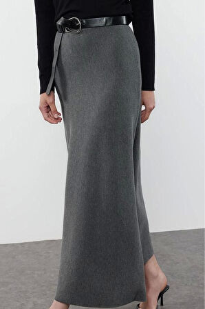 Kadın Moda Stil Midi Astarsız Triko Premium İplik Özel İplik Midi Triko Etek