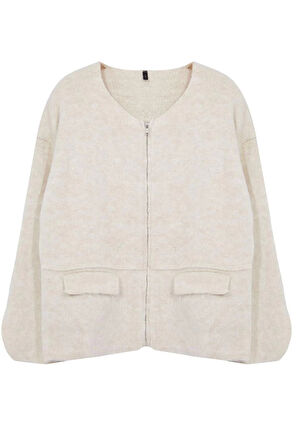 Kadın Moda Şık Regular Bisiklet Yaka Regular Yumuşak Dokulu Mont Triko Hırka