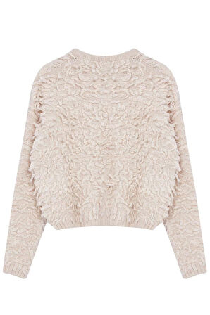 Kadın Moda Şık Regular Bisiklet Yaka Regular Püsküllü Mont Triko Hırka