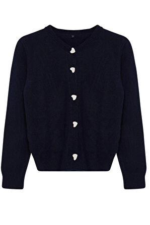 Kadın Moda Regular Bisiklet Yaka Regular Yumuşak Dokulu Mücevher Düğmeli Ceket Görünümlü Triko Hırka