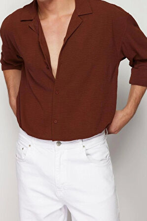 Moda Apaş Yaka Düz Uzun Kol Oversize Fit Apaş Yaka Yazlık Keten Görünümlü Gömlek