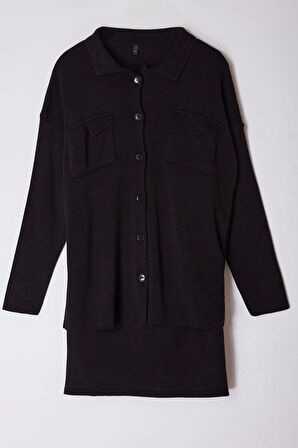 Kadın Moda Şık Mini Boy Polo Yaka Regular Triko Basic Elbise