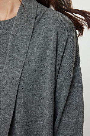 Kadın Moda Şık Mini Boy Bisiklet Yaka Regular Triko Elbise-Hırka