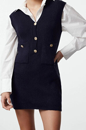 Kadın Moda Şık Mini Boy V Yaka Slim Triko Yumuşak Dokulu Elbise