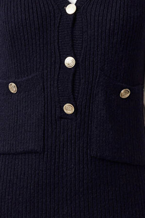 Kadın Moda Şık Mini Boy V Yaka Slim Triko Yumuşak Dokulu Elbise