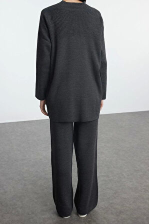 Kadın Moda Şık Regular Boy Uzun Kollu Düğme Detaylı Triko Alt-Üst Takım