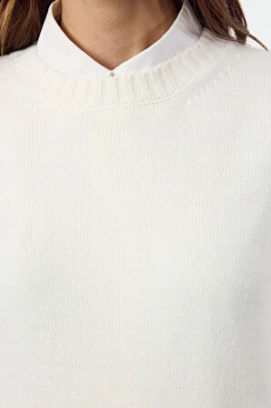 Kadın Tesettür Moda Şık Uzun Bisiklet Yaka Uzun Kol Düz Yandan Düğmeli Selanik Triko Süveter