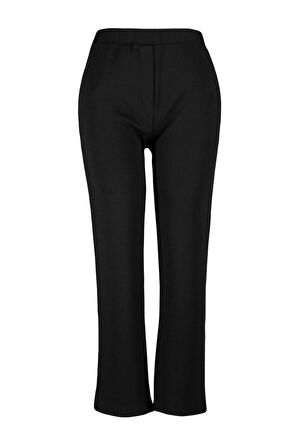 Kadın Yeni Moda Büyük Beden Boru Paça Regular Boy Örme Yüksek Bel Krep Örme Pantolon