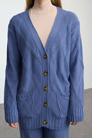 Kadın Moda Şık Geniş Paça Regular Boy Uzun Kollu Saç Örgülü Triko Alt-Üst Takım