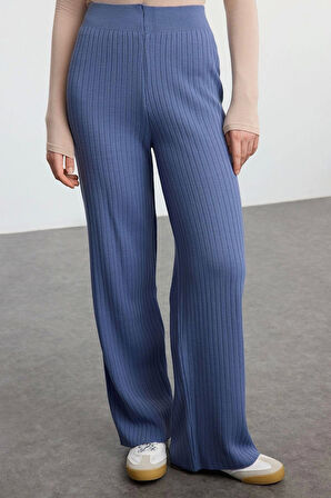 Kadın Moda Şık Geniş Paça Regular Boy Uzun Kollu Saç Örgülü Triko Alt-Üst Takım