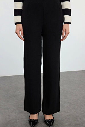 Kadın Moda Şık Regular Boy Uzun Kollu Çizgili Triko Hırka Pantolon Alt-Üst Takım