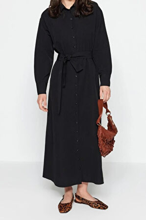 Yeni Regular Casual Günlük Terrycotton Dokuma Bisiklet Yaka Uzun Kol A-Line Maxi Boy Tesettür Elbise