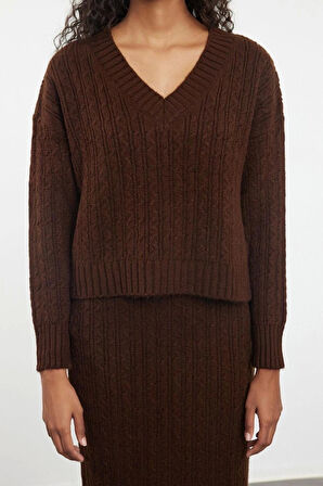 Kadın Moda Şık Regular Boy Uzun Kollu Yünlü Saç Örgü Triko Alt-Üst Takım