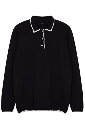 Kadın Büyük Beden Moda Regular Polo Yaka Uzun Kol Düz Polo Yaka Premium Yumuşak Kumaş Triko Kazak