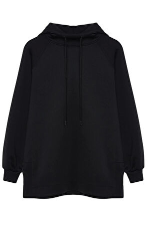 Kadın Tesettür Moda Şık Regular Kapüşonlu Standart Kol Regular Dalgıç Scuba Örme Sweatshirt