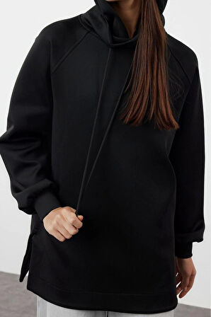 Kadın Tesettür Moda Şık Regular Kapüşonlu Standart Kol Regular Dalgıç Scuba Örme Sweatshirt