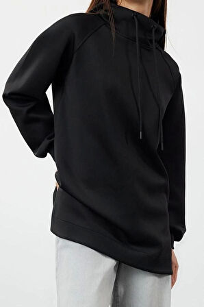 Kadın Tesettür Moda Şık Regular Kapüşonlu Standart Kol Regular Dalgıç Scuba Örme Sweatshirt