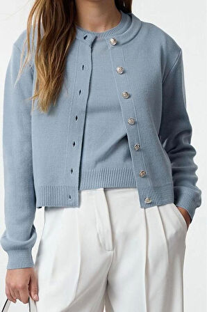 Kadın Moda Şık Regular Bisiklet Yaka Regular Basic Hırka-Bluz Triko Hırka