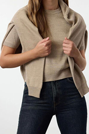 Kadın Moda Şık Bisiklet Yaka Standart Kol Regular Basic Hırka-Bluz Triko Hırka