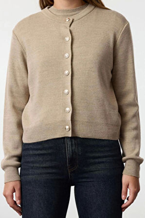 Kadın Moda Şık Bisiklet Yaka Standart Kol Regular Basic Hırka-Bluz Triko Hırka