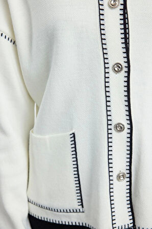 Kadın Moda Şık Regular Polo Yaka Regular Renk Bloklu Polo Yaka Triko Hırka