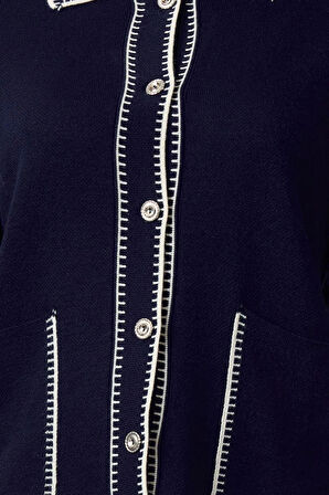 Kadın Moda Şık Regular Polo Yaka Regular Renk Bloklu Polo Yaka Triko Hırka