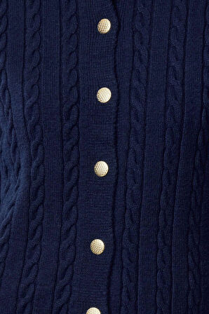 Kadın Moda Şık Regular Bisiklet Yaka Slim Premium İplik Örgü Detaylı Ceket Görünümlü Triko Hırka