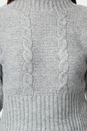 Kadın Moda Şık Dik Yaka Standart Kol Crop Saç Örgü Bisiklet Yaka Triko Kazak