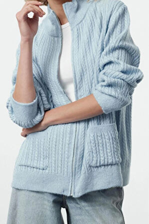 Kadın Moda Şık Regular Dik Yaka Regular Yumuşak Dokulu Basic Triko Hırka