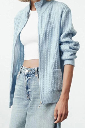 Kadın Moda Şık Regular Dik Yaka Regular Yumuşak Dokulu Basic Triko Hırka