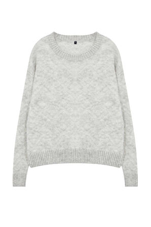 Kadın Moda Şık Bisiklet Yaka Standart Kol Regular Yumuşak Dokulu Geometrik Desen Triko Kazak