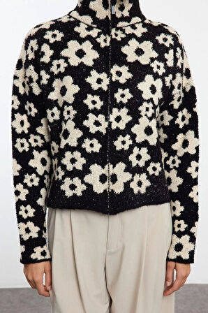 Kadın Moda Şık Regular Dik Yaka Slim Buklet Ceket Görünümlü Triko Hırka