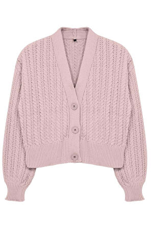 Kadın Moda Şık Crop V Yaka Regular Crop Yumuşak Dokulu Triko Hırka