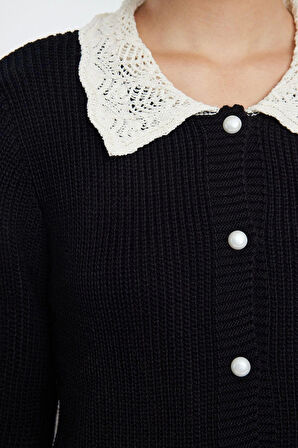 Kadın Moda Şık Regular Bebe Yaka Slim Yumuşak Dokulu Garni Detaylı Triko Hırka