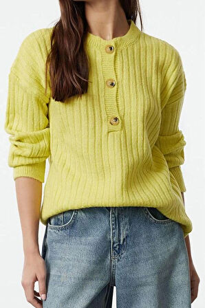 Kadın Moda Şık Bisiklet Yaka Standart Kol Regular Yumuşak Dokulu Basic Triko Kazak
